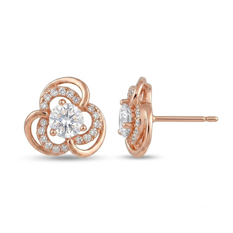 Rose Gold Sparkling American Diamond Earrings - 5475