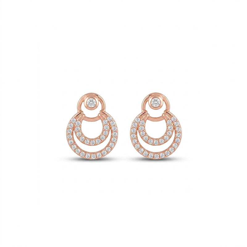 Rose Gold Sparkling American Diamond Earrings - 5510