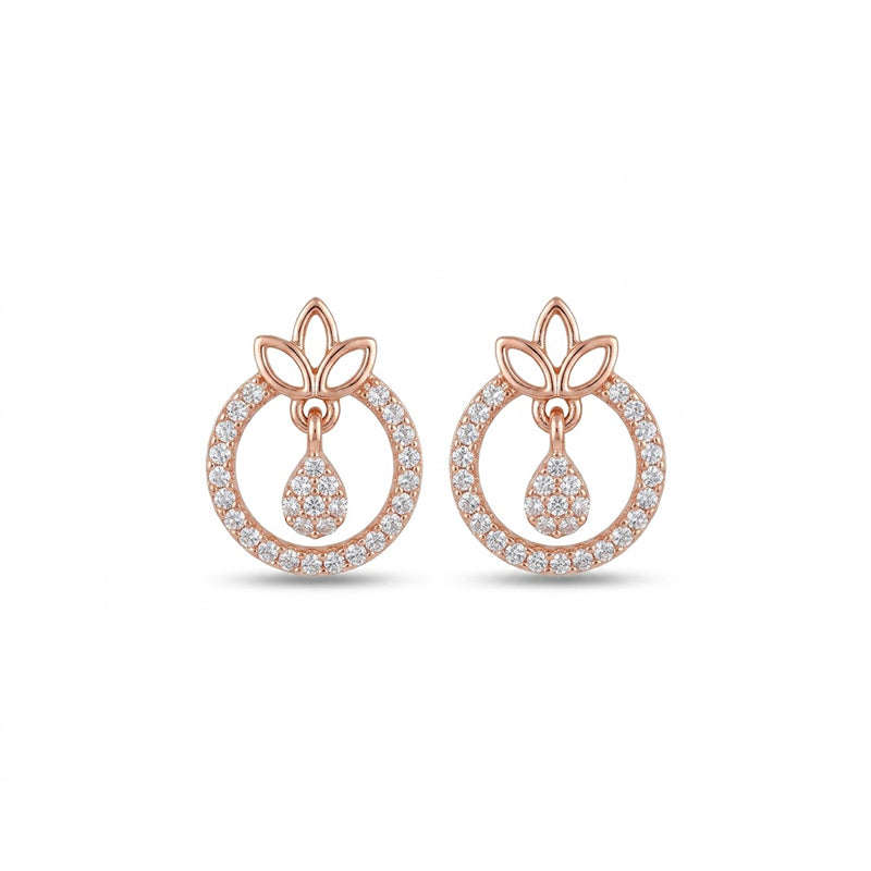 Rose Gold Sparkling American Diamond Earrings - 5512