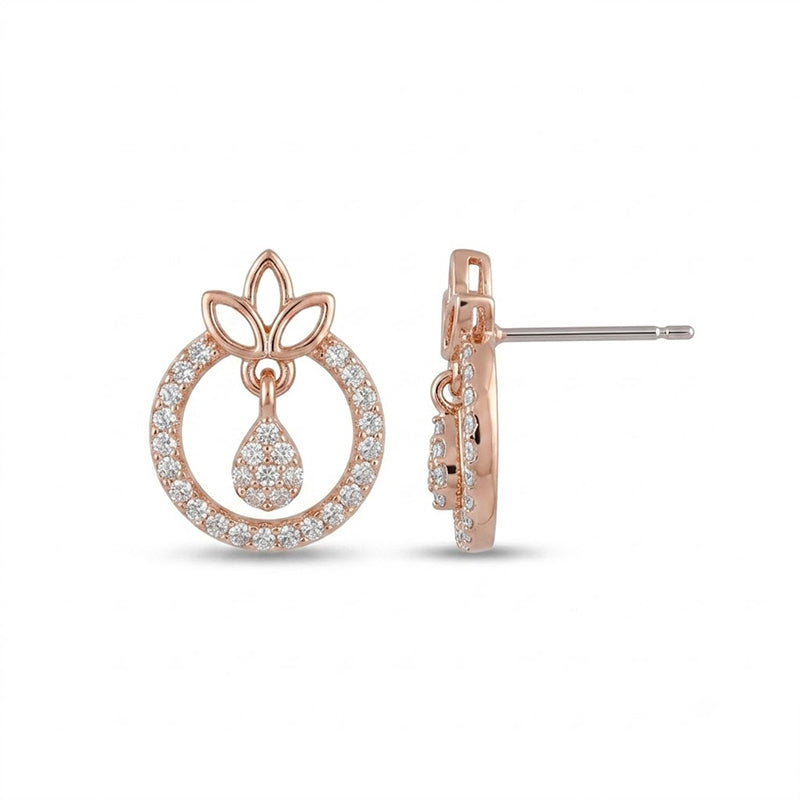 Rose Gold Sparkling American Diamond Earrings - 5512