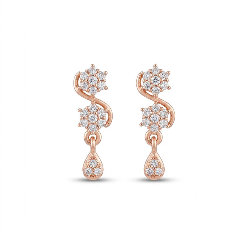 Rose Gold Sparkling American Diamond Earrings - 5514