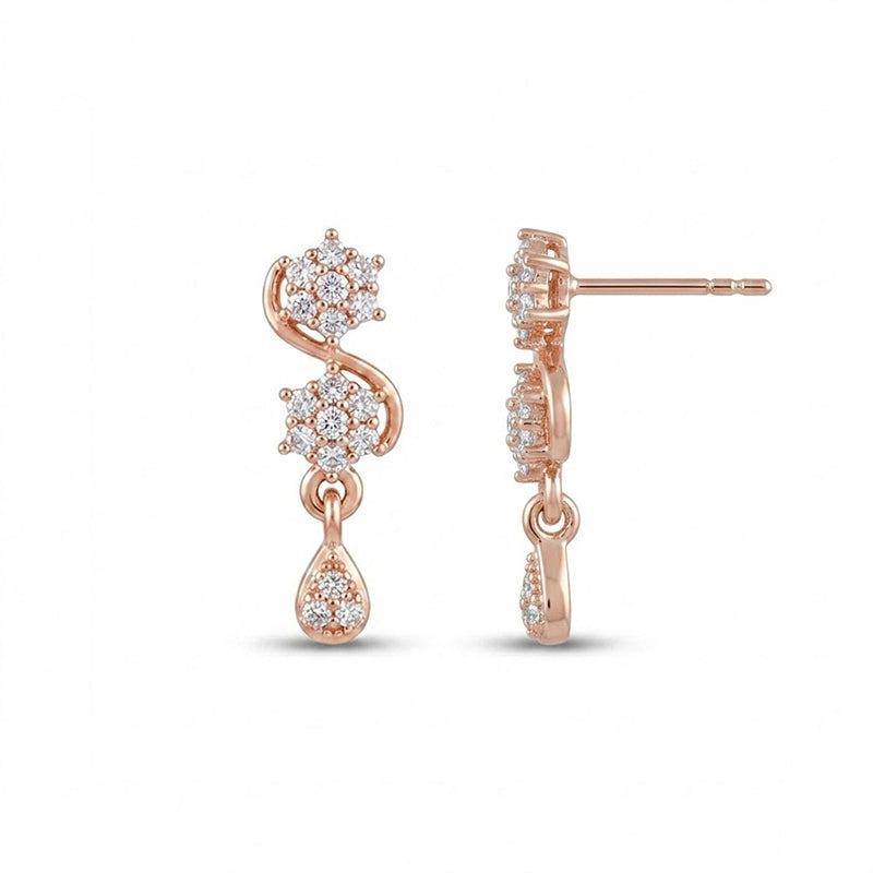 Rose Gold Sparkling American Diamond Earrings - 5514