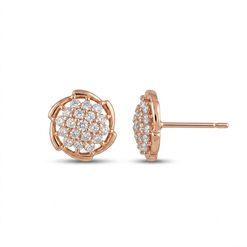 Rose Gold Sparkling American Diamond Earrings - 5516