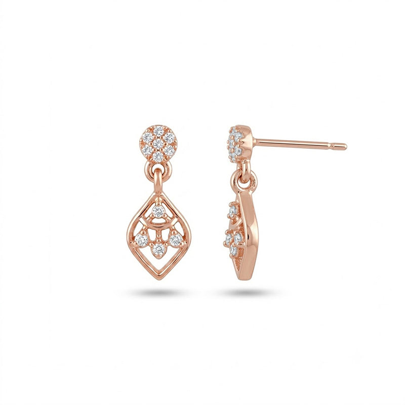 Rose Gold Sparkling American Diamond Earrings - 5517