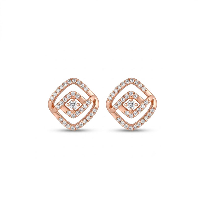 Rose Gold Sparkling American Diamond Earrings - 5541