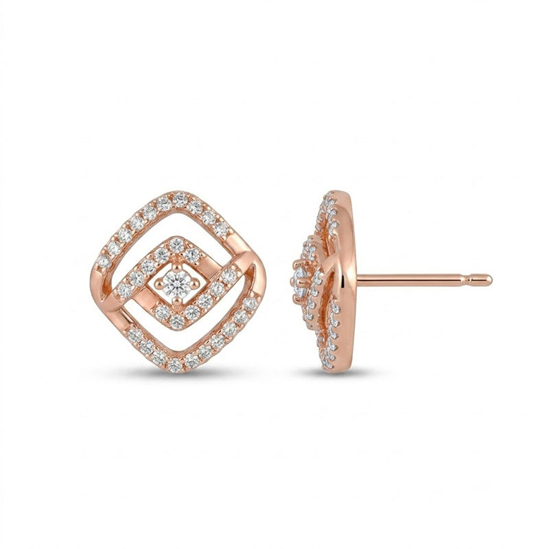 Rose Gold Sparkling American Diamond Earrings - 5541