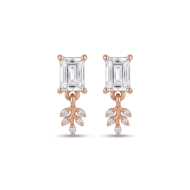 Rose Gold Sparkling American Diamond Earrings - 5543