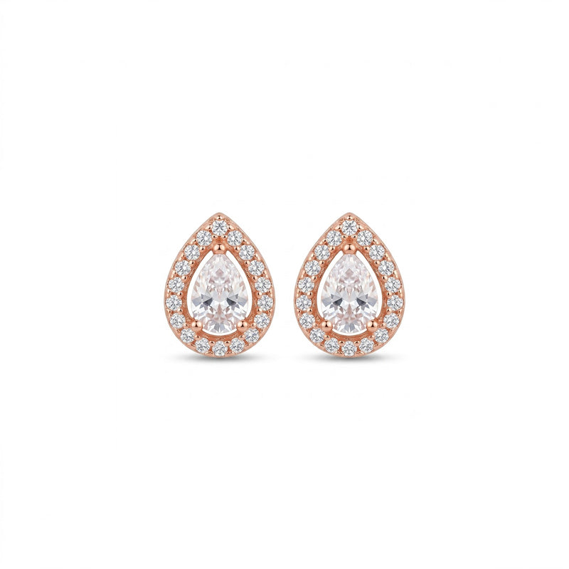 Rose Gold Sparkling American Diamond Earrings - 5545