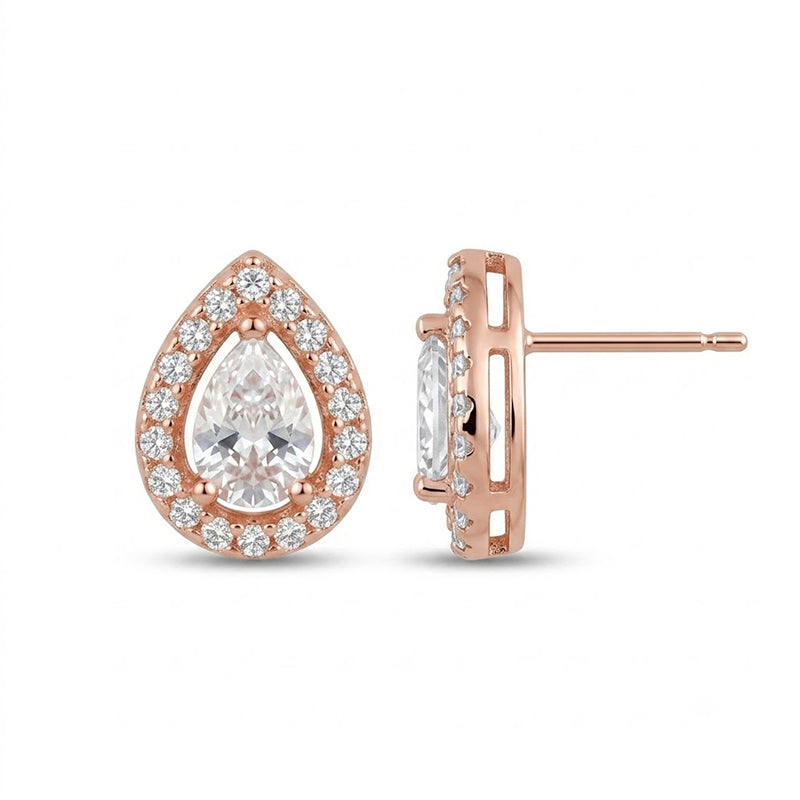 Rose Gold Sparkling American Diamond Earrings - 5545