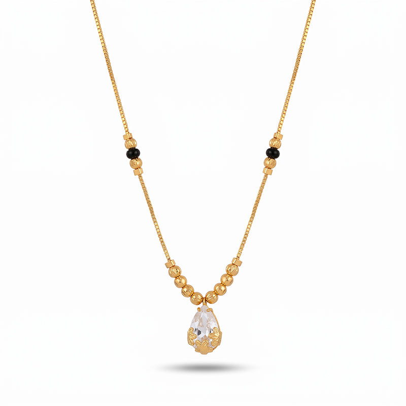 Sparkling Teardrop Crystal Micro Gold Plated Short Pendant Chain - 5556
