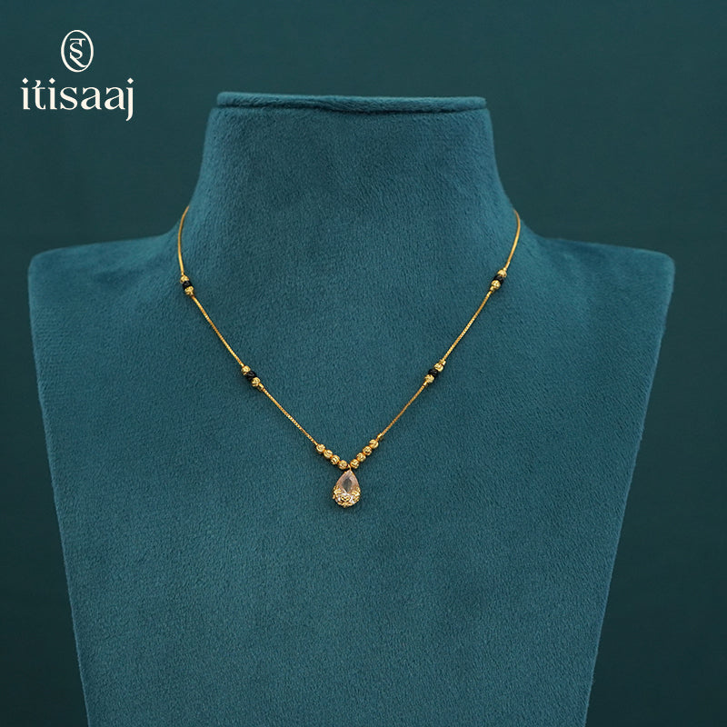 Sparkling Teardrop Crystal Micro Gold Plated Short Pendant Chain - 5556