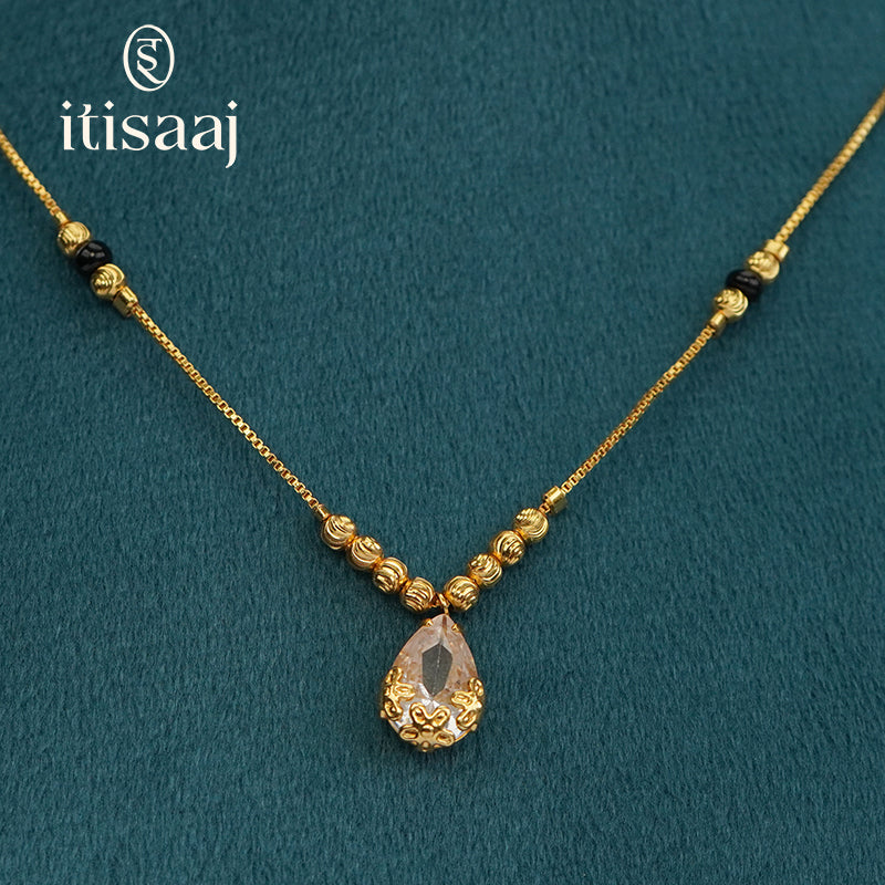 Sparkling Teardrop Crystal Micro Gold Plated Short Pendant Chain - 5556