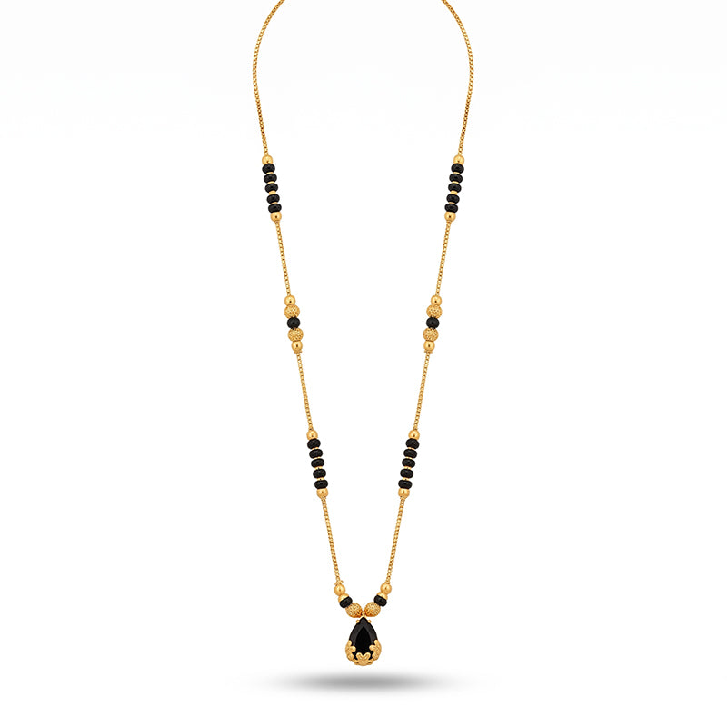 Elegant Teardrop Black Stone Gold Plated Mangalsutra Chain Pendant - 5567