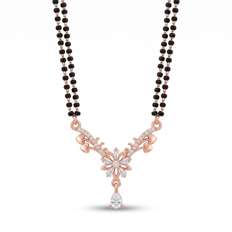 Rose Gold American Diamond Floral Mangalsutra - 5601