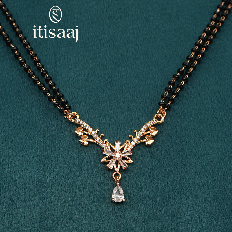 Rose Gold American Diamond Floral Mangalsutra - 5601