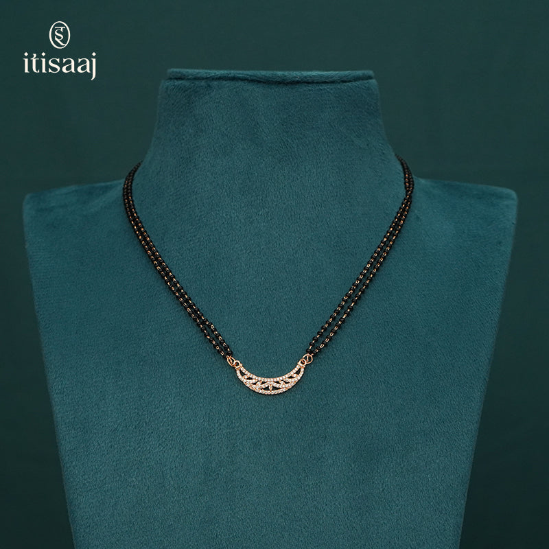 Rose Gold Plated Cubic Zirconia Crescent Pendant Mangalsutra - 5605