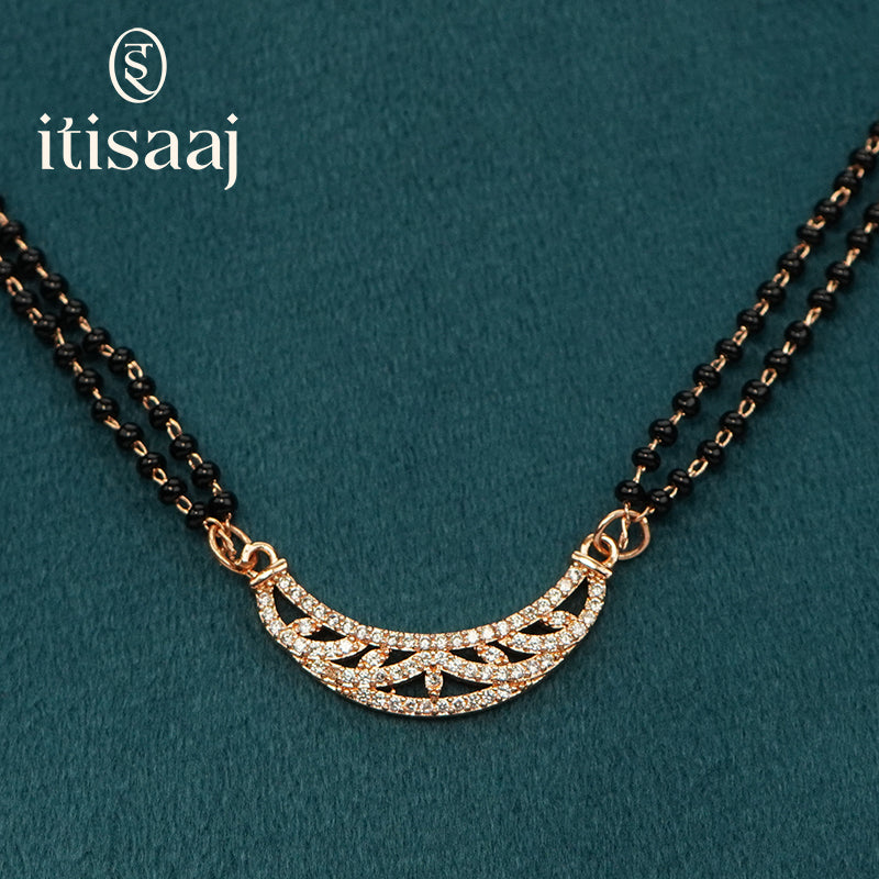 Rose Gold Plated Cubic Zirconia Crescent Pendant Mangalsutra - 5605