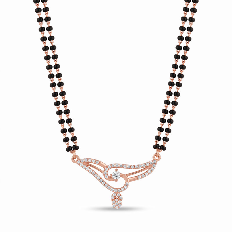 Contemporary Stone Studded Curved Pendant Rose Gold Short Mangalsutra - 5612