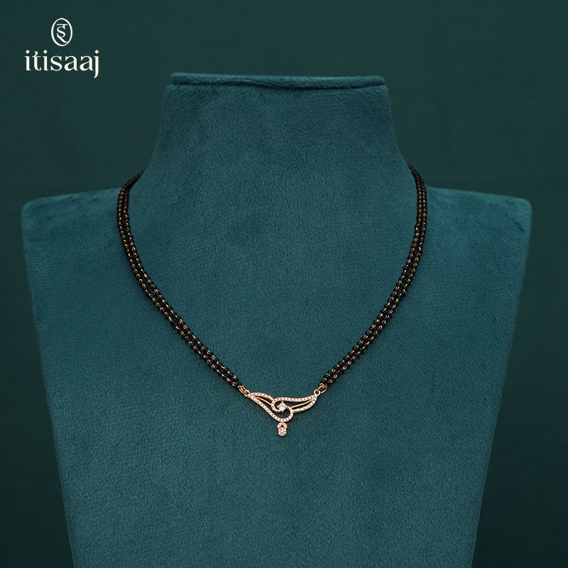 Contemporary Stone Studded Curved Pendant Rose Gold Short Mangalsutra - 5612