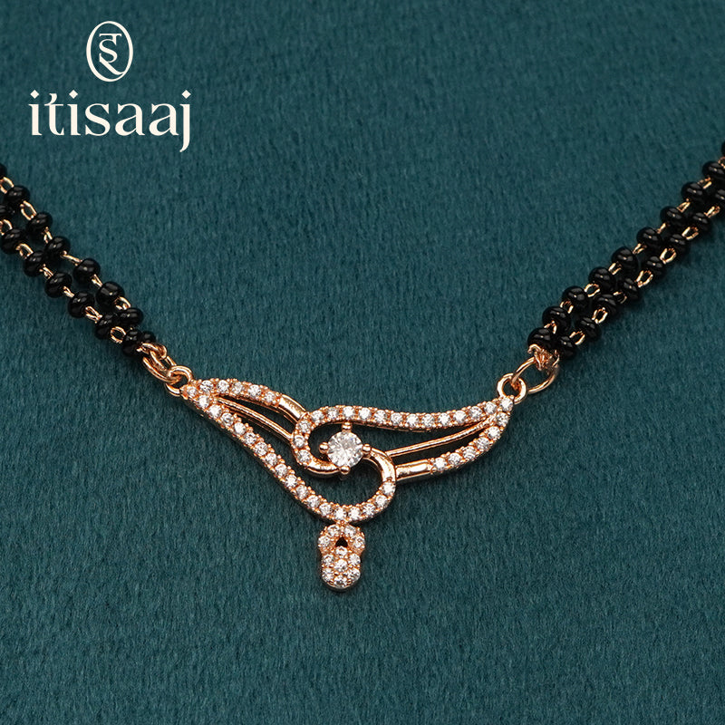 Contemporary Stone Studded Curved Pendant Rose Gold Short Mangalsutra - 5612