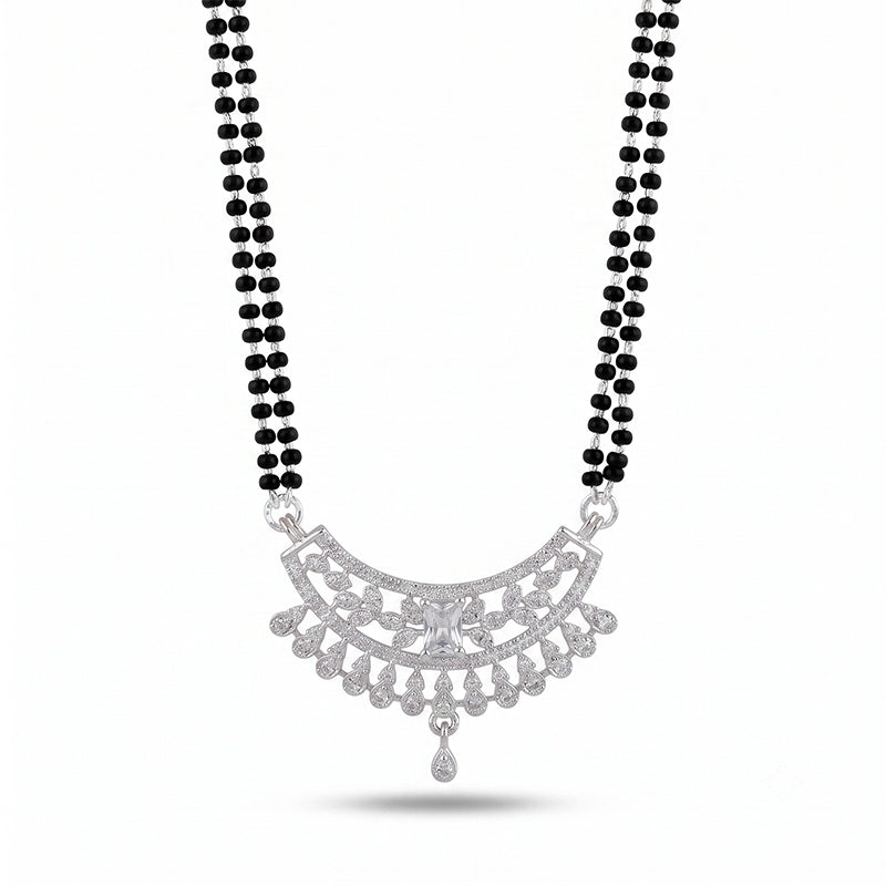 Sparkling American Diamond Curved Teardrop Pendant Long Mangalsutra - 5619