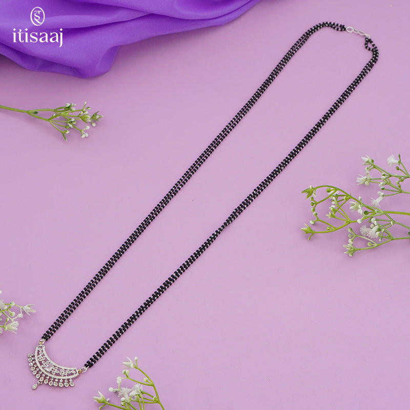 Sparkling American Diamond Curved Teardrop Pendant Long Mangalsutra - 5619