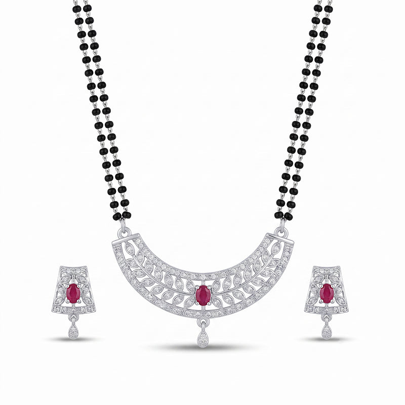 Sparkling American Diamond Curved Teardrop Pendant Long Mangalsutra - 5620