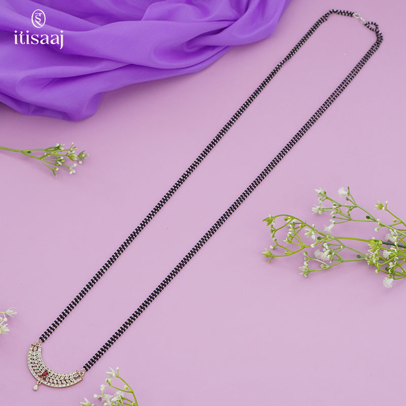 Sparkling American Diamond Curved Teardrop Pendant Long Mangalsutra - 5620