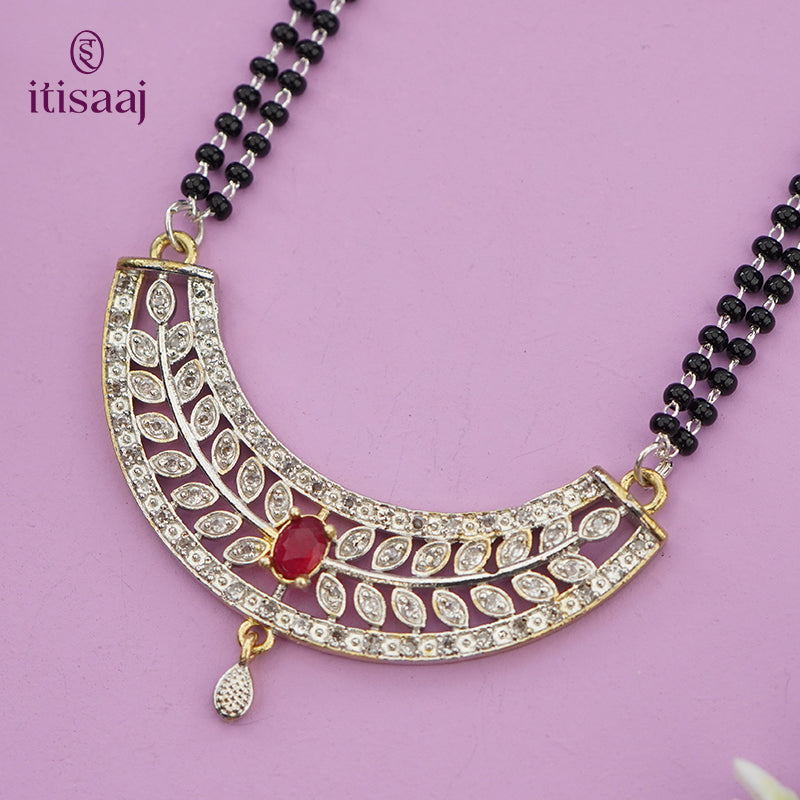 Sparkling American Diamond Curved Teardrop Pendant Long Mangalsutra - 5620