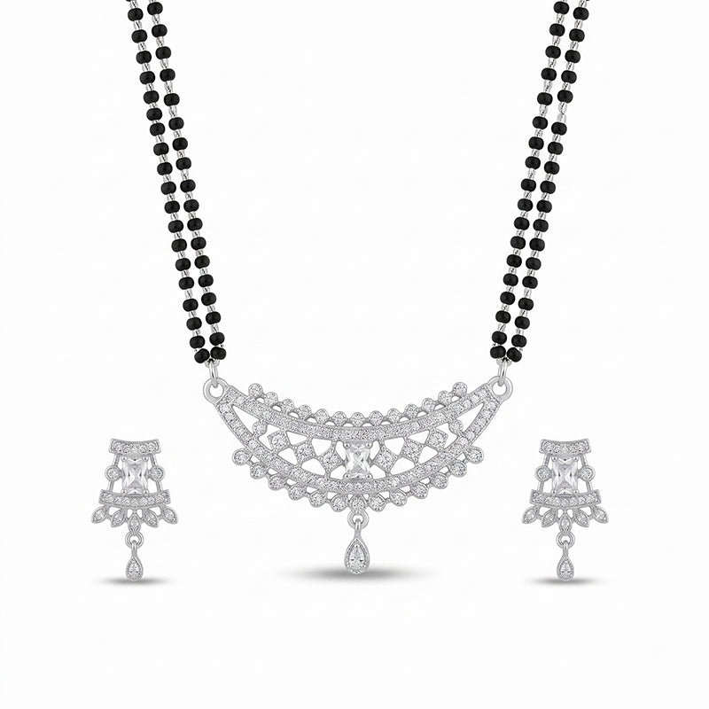 Sparkling American Diamond Curved Teardrop Pendant Long Mangalsutra - 5621