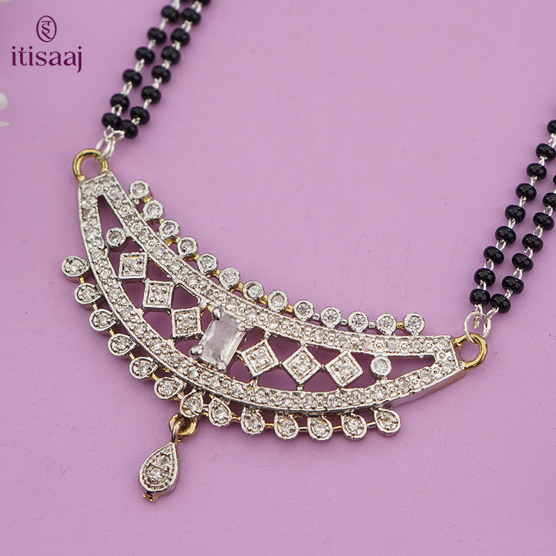Sparkling American Diamond Curved Teardrop Pendant Long Mangalsutra - 5621