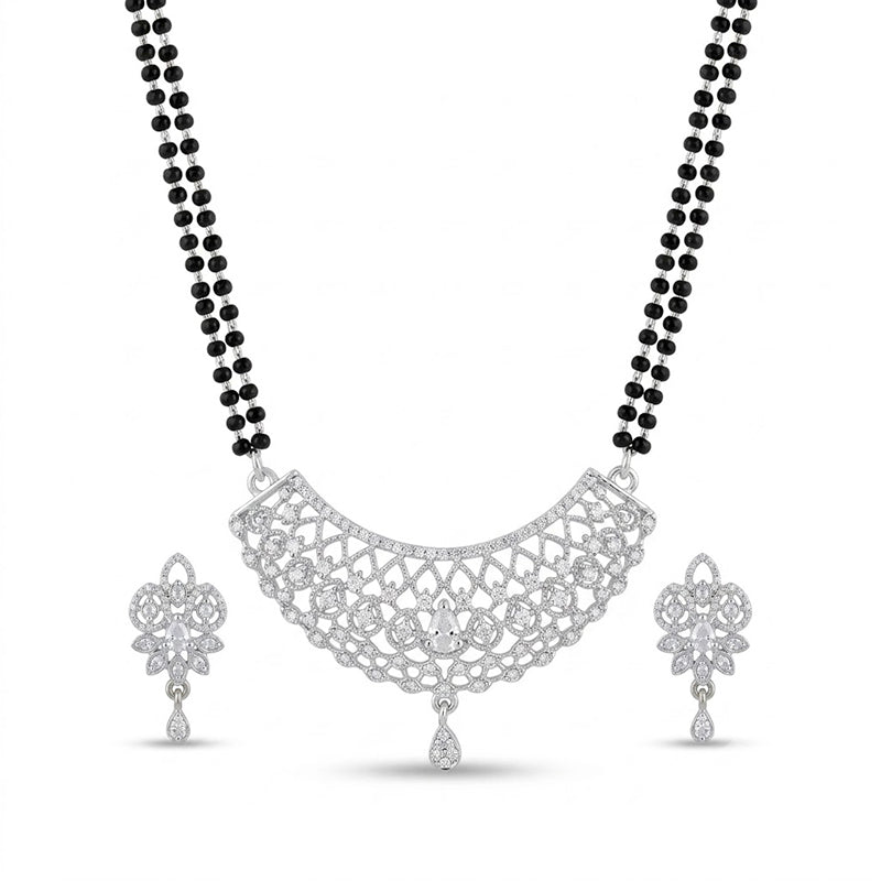 Sparkling American Diamond Curved Teardrop Pendant Long Mangalsutra - 5622