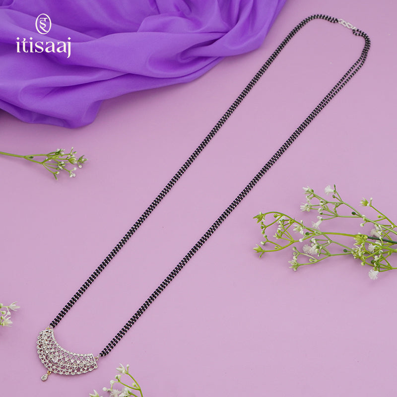 Sparkling American Diamond Curved Teardrop Pendant Long Mangalsutra - 5622