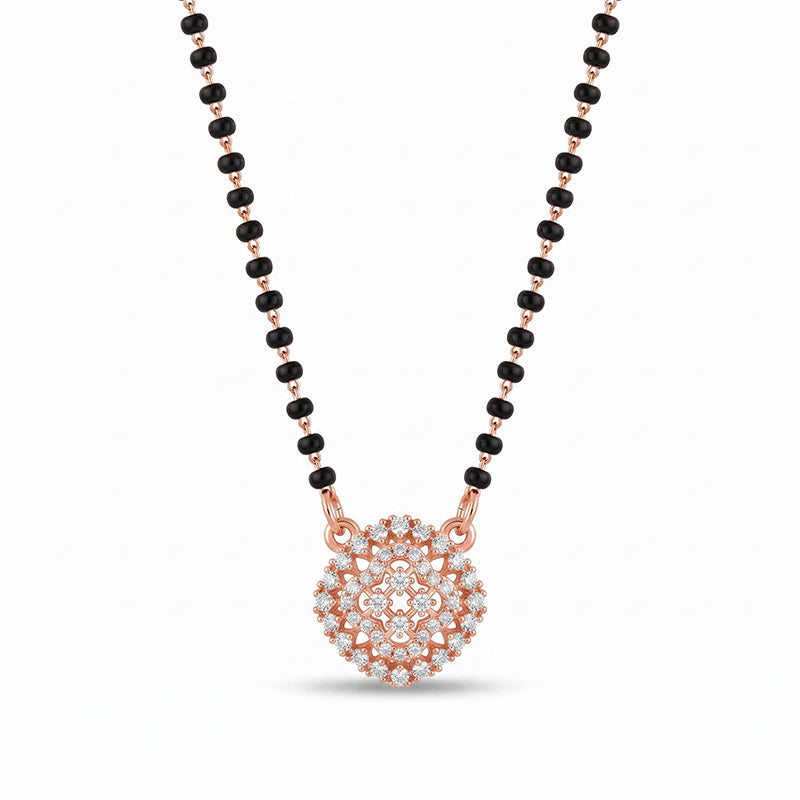 Rose Gold Plated American Diamond Geometric Floral Mangalsutra - 5625