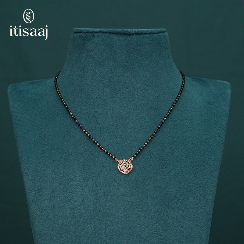Rose Gold Plated American Diamond Geometric Floral Mangalsutra - 5625