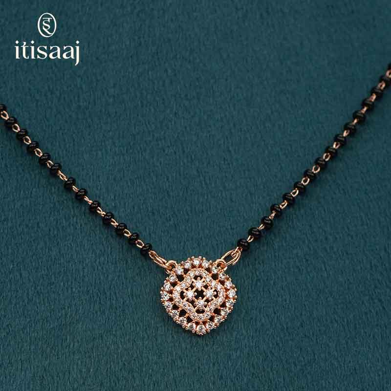 Rose Gold Plated American Diamond Geometric Floral Mangalsutra - 5625