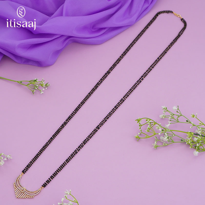 Sparkling American Diamond Long Mangalsutra Set with Earrings - 5647