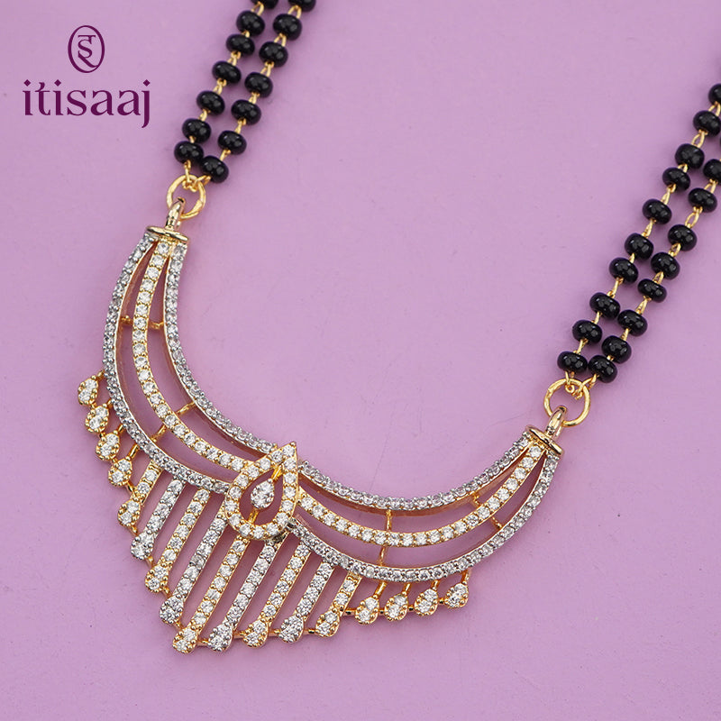 Sparkling American Diamond Long Mangalsutra Set with Earrings - 5647