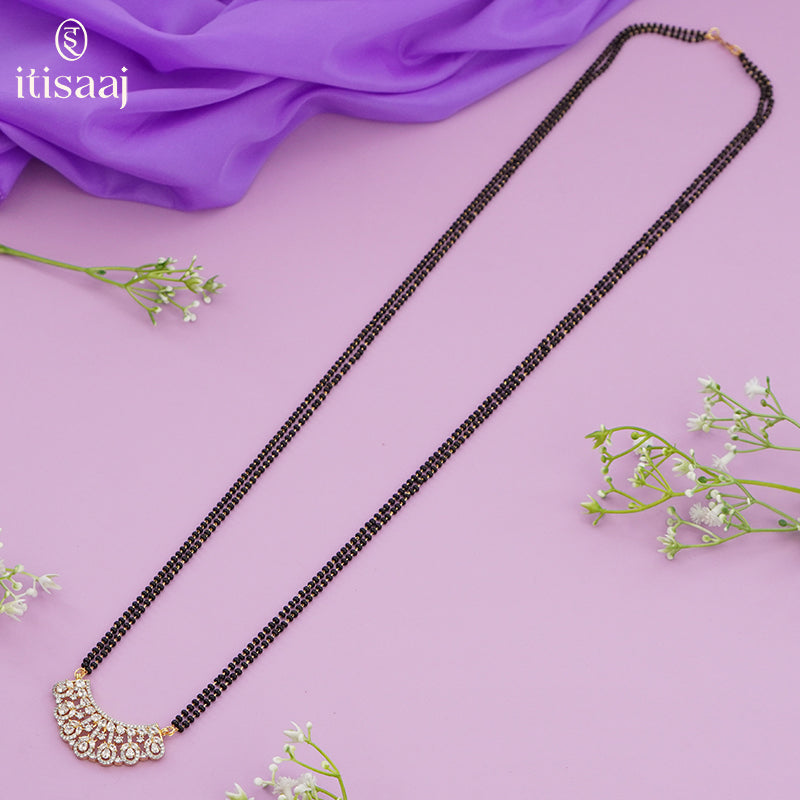Sparkling American Diamond Designer Long Mangalsutra Set with Matching Earrings - 5649