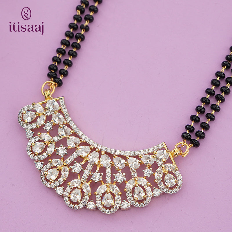 Sparkling American Diamond Designer Long Mangalsutra Set with Matching Earrings - 5649