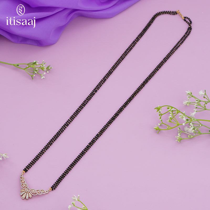Elegant Two Tone CZ Studded Long Mangalsutra Set with Matching Earrings - 5654
