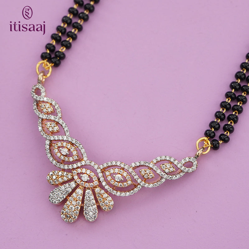 Elegant Two Tone CZ Studded Long Mangalsutra Set with Matching Earrings - 5654