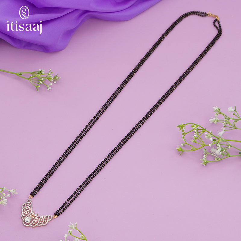Sparkling American Diamond Long Mangalsutra Set with Matching Earrings - 5655