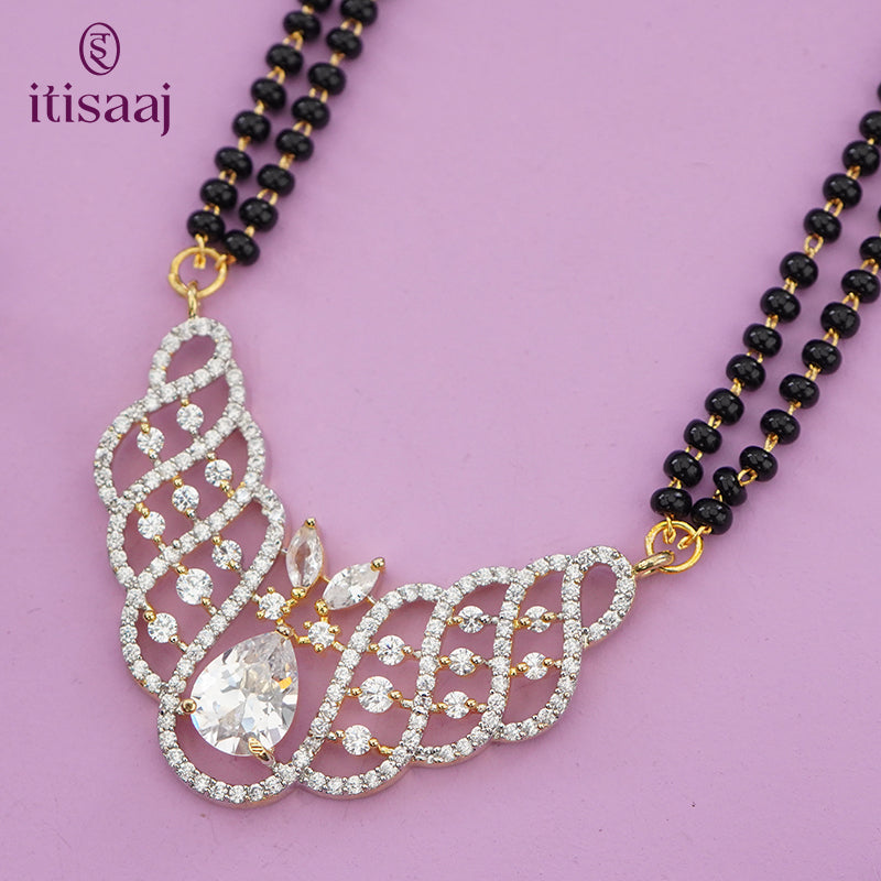 Sparkling American Diamond Long Mangalsutra Set with Matching Earrings - 5655