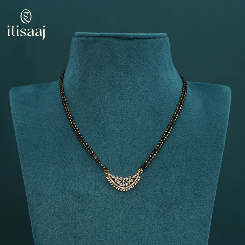 Elegant Crescent Floral Cubic Zirconia Mangalsutra Set with Matching Earrings - 5657