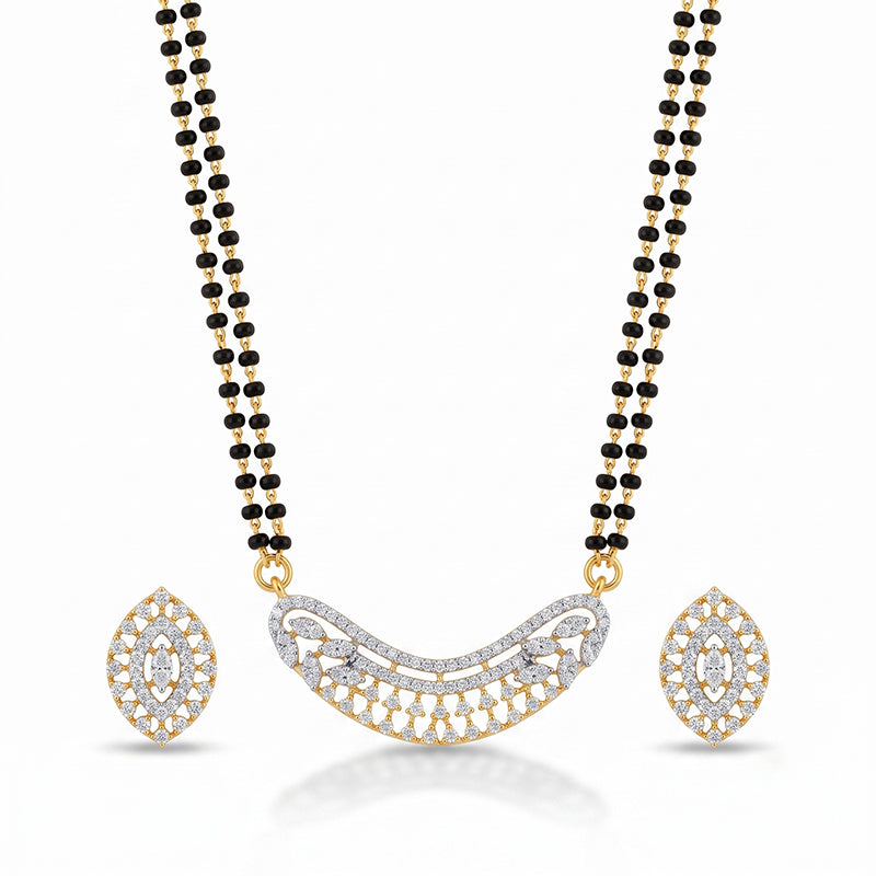 Elegant Crescent Floral Cubic Zirconia Mangalsutra Set with Matching Earrings - 5658
