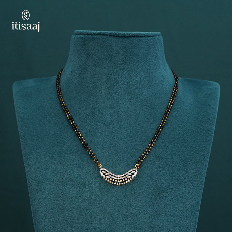 Elegant Crescent Floral Cubic Zirconia Mangalsutra Set with Matching Earrings - 5658