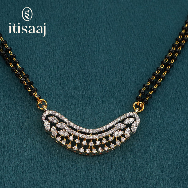 Elegant Crescent Floral Cubic Zirconia Mangalsutra Set with Matching Earrings - 5658