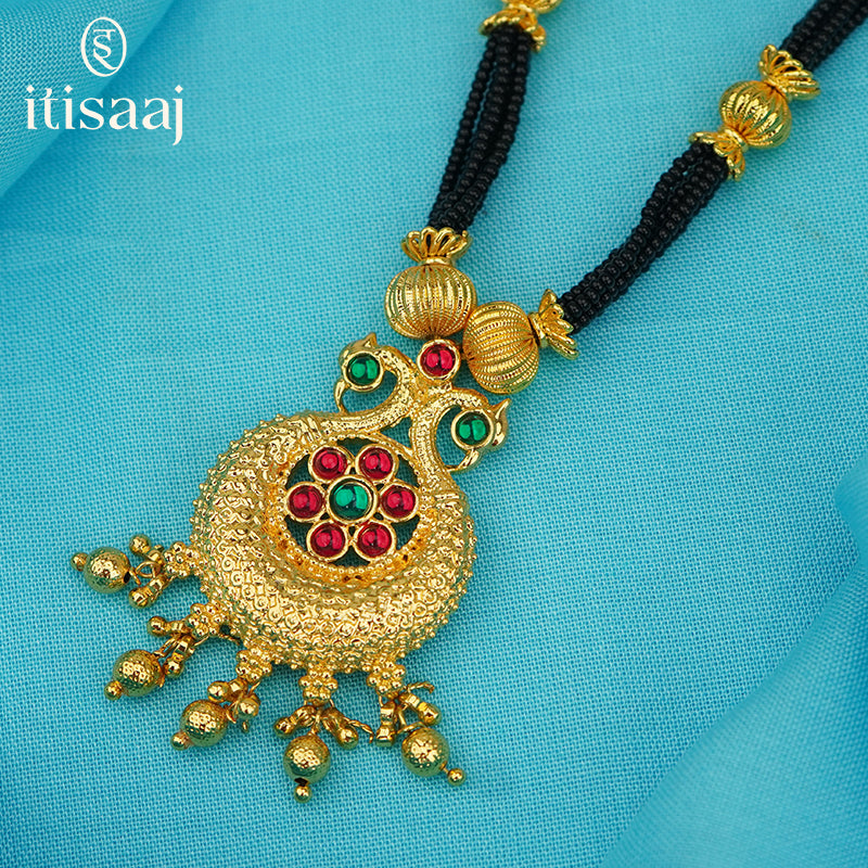 Traditional Maharashtrian Kolhapuri Mangalsutra Copper Cap Peacock