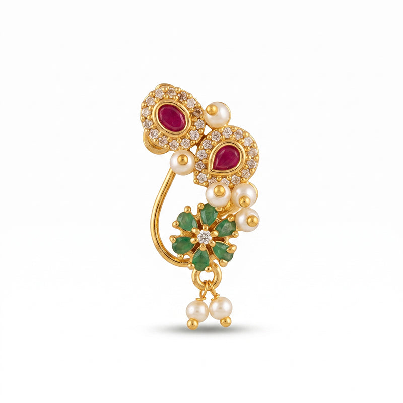 Traditional Micro Gold Plated Maharashtrian Nath Pressing - 5706